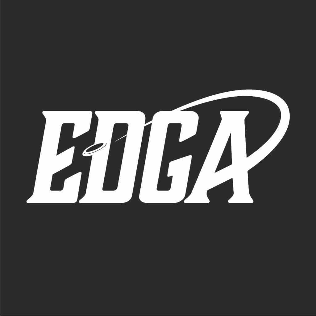 EDGA white logo on a dark background
